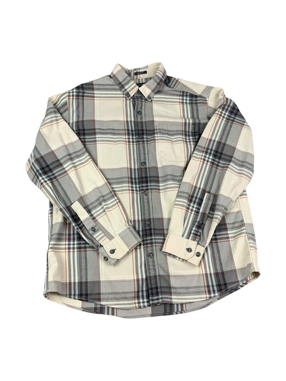 Eddie Bauer Men's Long Sleeve Shirt Relaxed Fit, Gray Beige Plaid, Size Large